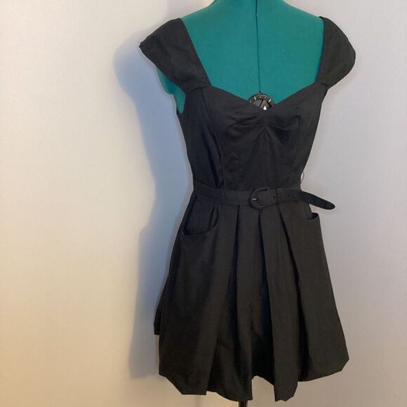 Armani Exchange Belted Little Black Dress Off the Shoulder Puffy Bubble Hem Pock - Picture 1 of 10